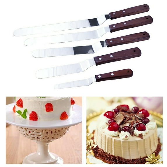 1PC Food-Grade Stainless Steel Cake Spatula 4/6/8/10/12-Inch with Wooden Handle for Cake Decorating, Cream, and Jam - Featuring Angled Icing and Offset Spatulas