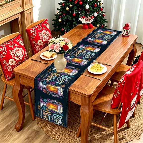 1PC Fun Chalkboard Beer Pattern 2D Printed Rectangular Table Runner, Kitchen Dining Patio Party Table Decor, Perfect Holiday Gift For Beer Lovers For Christmas Thanksgiving Labor Day