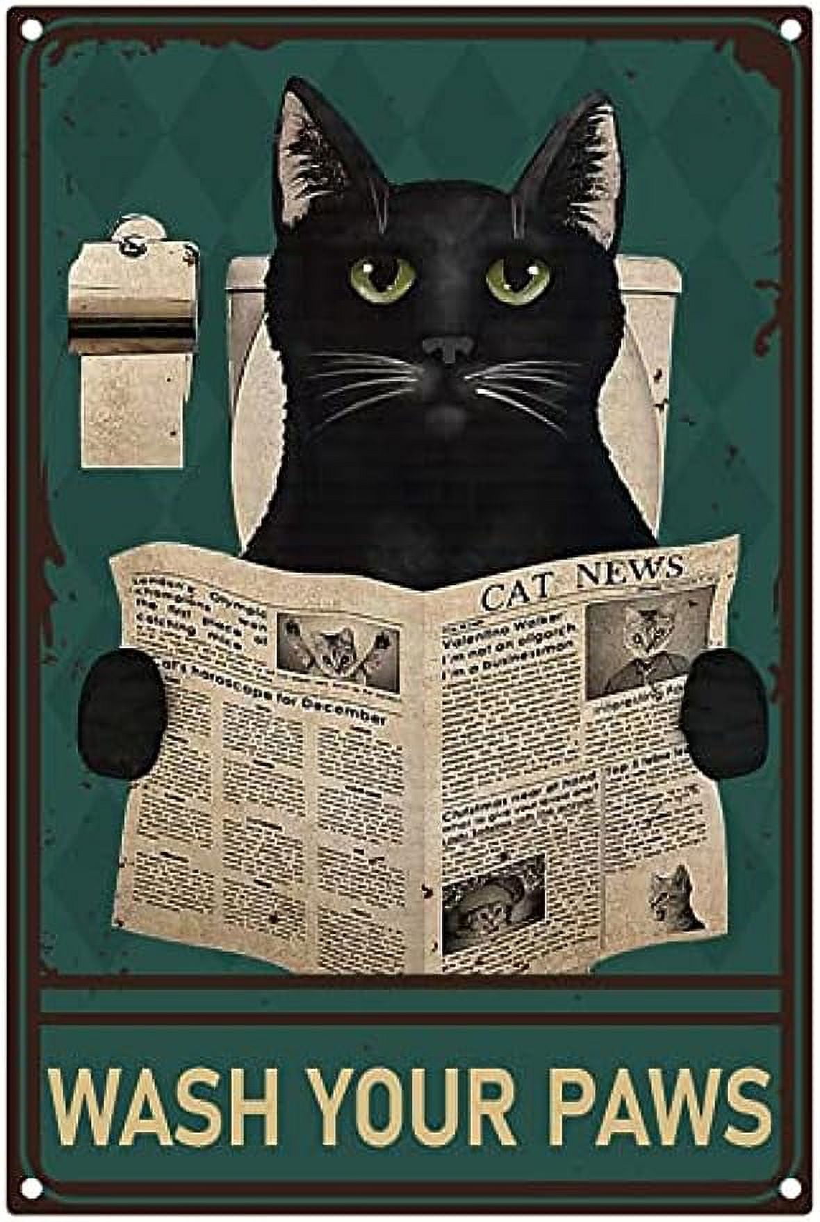 1PC Funny Black Cat Metal Tin Signs Vintage Wash Your Paws Cat Read ...