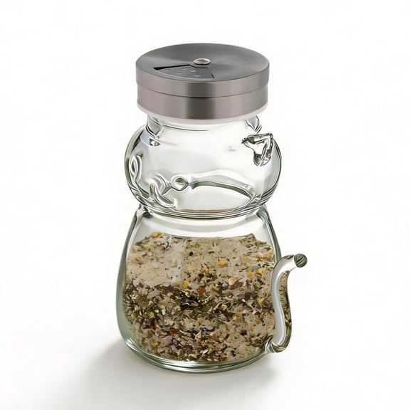 1PC Funny Cat Dog Salt Pepper Shakers, 60ml Glass Spice Jar with Stainless Steel Lid, Cute Refillable Seasoning Bottle for Home Kitchen Table Decor