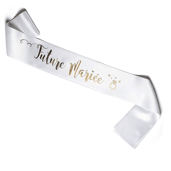 1PC Future Marie Sash White Satin Sash Gold Foil Ring Star Graphic French Bachelorette Hen Party Shoulder Sash Gift for Bride To Be