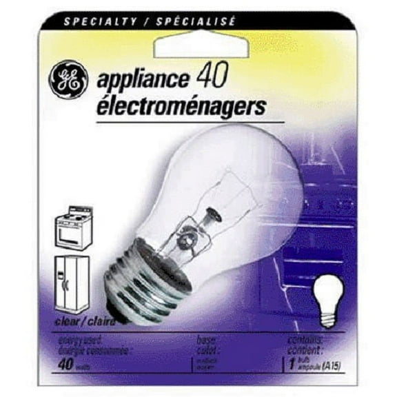 1PC GE GE 15206 Clear Appliance Lamp, 40 Watts, 120 Volt