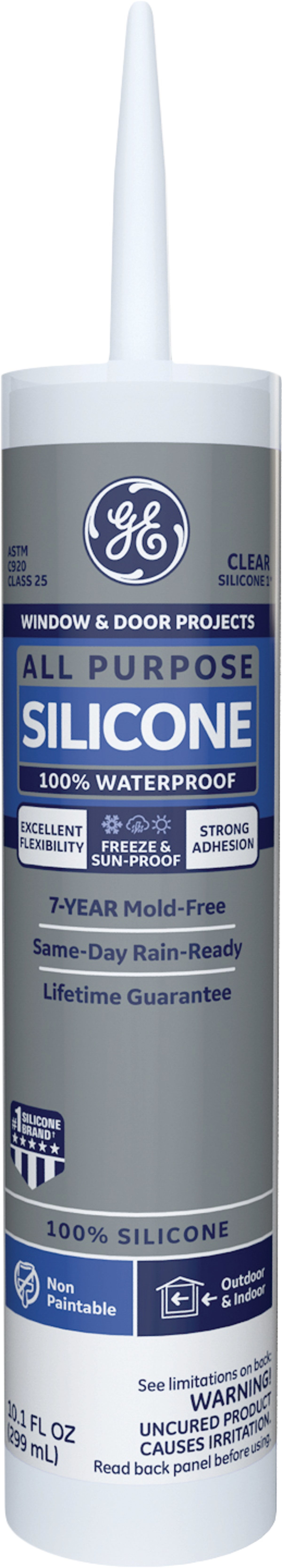 1PC GE Silicone 1 All Purpose 100 Silicone Sealant 10.1 Oz., Clear