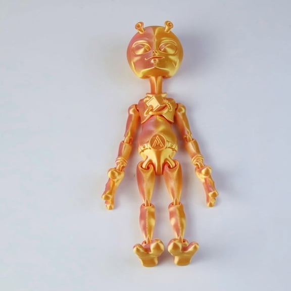 1PC GOLD 20.5CM 3D Printed Alien Alien Figurine with Movable Joints, Creative Halloween Ornament