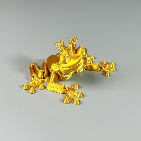 1PC GOLD 5CM 3D Printed Crown Frog Jointed Articulated Figurine, Realistic Creative Model Decoration