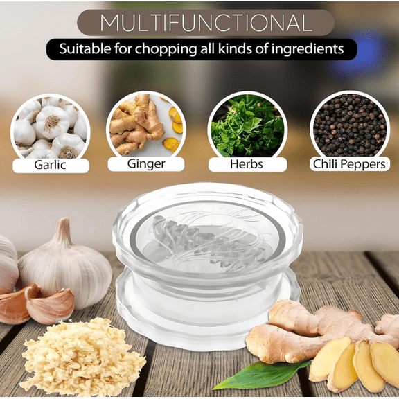 1PC Garlic Press Kitchen Gadget - Manual Mincer and Chopper for Garlic, Ginger, Herbs, Nuts - Easy Extraction Tool - Dishwasher Safe, Impact Resistant Dicer Clear