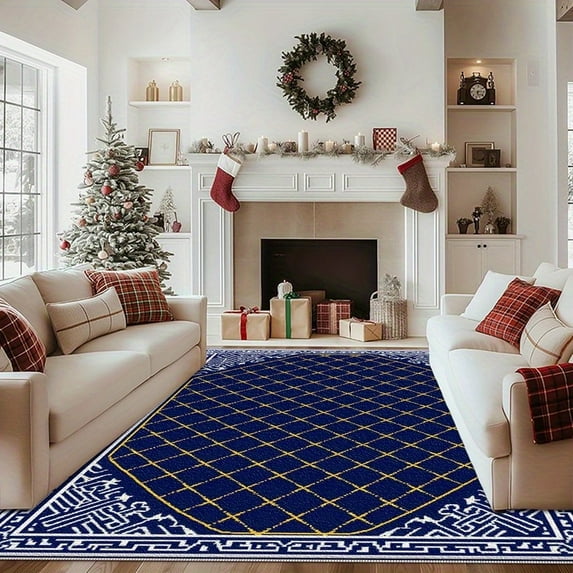 5.3'x7.5' carpet small carpet mid century modern area rug non slip area rug scalloped area rug