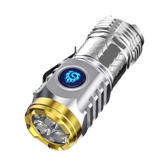 1PC German Three-Eyed Monster Mini Flashlight, Super Power Thumb Light with Clip, Portable LED Torch, Rechargeable Waterproof (Silver)