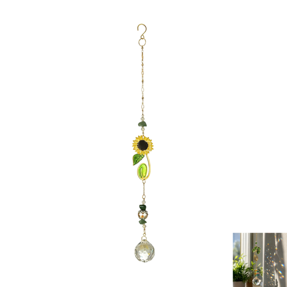 1PC Ginkgo Leaf Shaped Crystal Suncatcher, Sun Catcher with Chain Rainbow Maker, Whimsical ginkgo metal decor for wall & auto mirror A