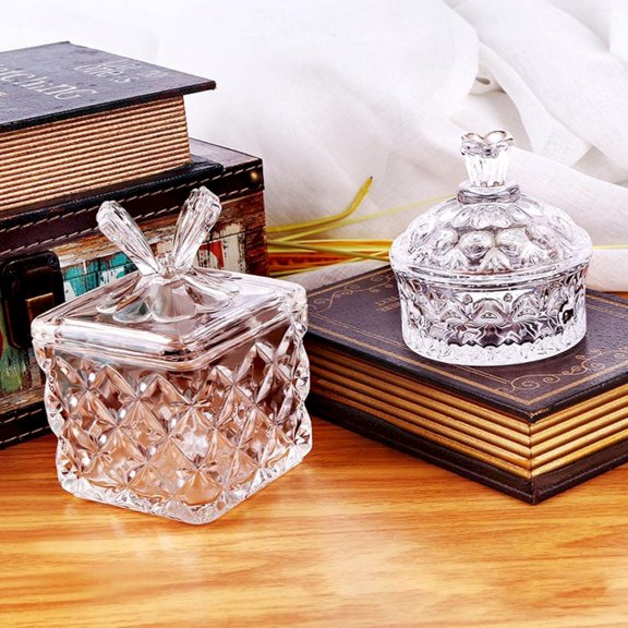 1PC Glass Candy Dish with Lid,Clear Crystal Candy Jar with Lid,Decorative Candy Jar for Candy Buffet, Party, Wedding, Home Decoration, Dishwasher Safe(Clear,Modern)