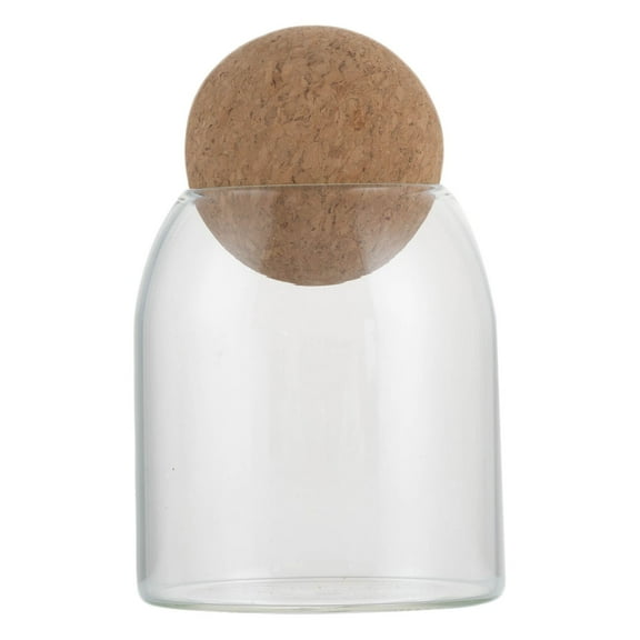 1PC Glass Jars with Cork Lids - Coffee Tea Sugar Canisters, Stylish Cork Ball Glass Jar for Salt, Spices, Dry Food Storage, Kitchen Organisation(500ml)