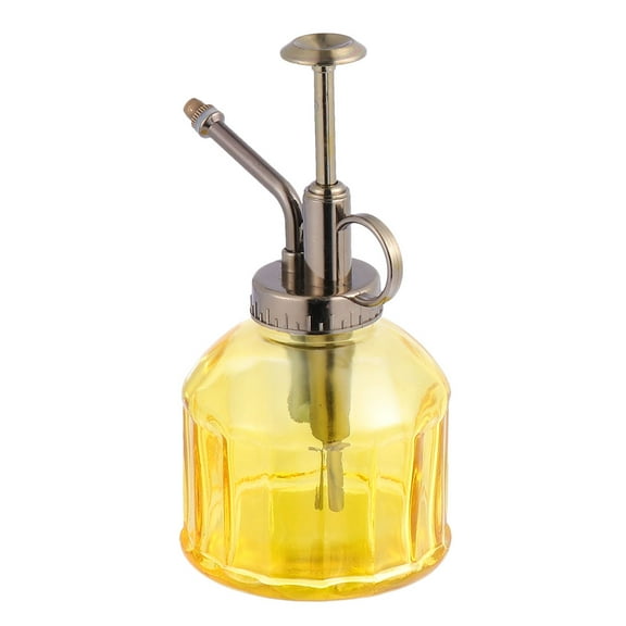 1PC Glass Watering Pot Vintage Glass Mist Spray Kettle Portable Hand Pressure Type Watering Can Garden Art Glass Spray Bottle for Home Store Yellow
