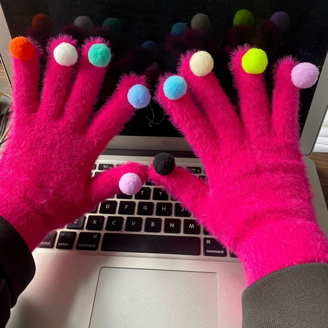 1PC Gloves Pink Polyester Autumn And Winter Colorful Hairball Gloves