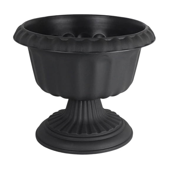 1PC Goblet-Shaped Plastic Planter Urn, 9.84" Hx11.8" D Lightweight Durable Flower Pot, Decorative Indoor Outdoor Garden Patio Plant Container (Black)