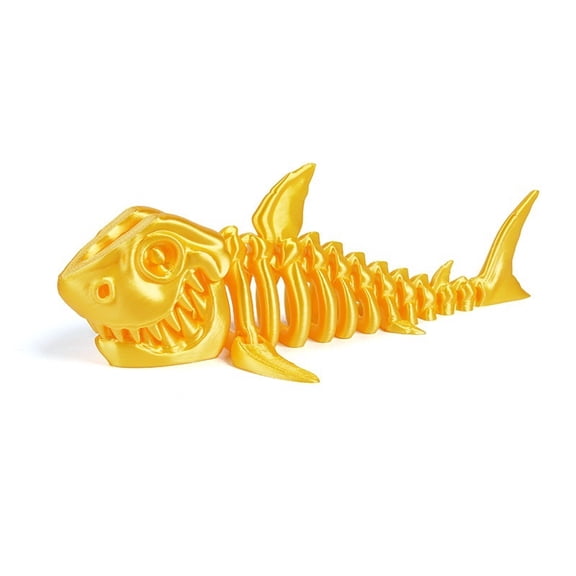 1PC Gold 19CM 3D printed shark figurine with movable joints
