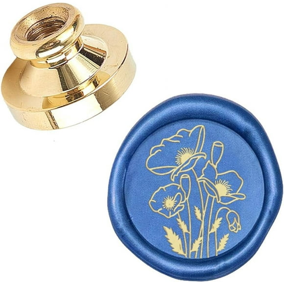 1PC Golden Brass Wax Seal Stamp Retro Stamp Head Poppyl Pattern 25mm For Cards Envelope