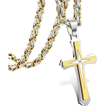 Gold Stainless Steel Plain Cross Pendant Necklace for Men Cuban Chain 18-26 Inch