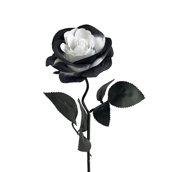 1PC Gothic Dark Artificial Rose, Red & Black Halloween Wedding Bouquet Flower, Plastic, (One Size, C)