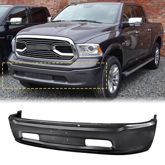 1PC Granite Crystal Steel Front Bumper Face Bar for 2013-2018 RAM 1500 W/O Fog&Sensor Holes
