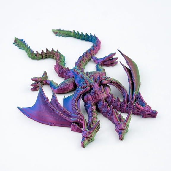 1PC Green purple 24CM Three-headed King Ghidorah 3D printed standable jointed model with flexible wings