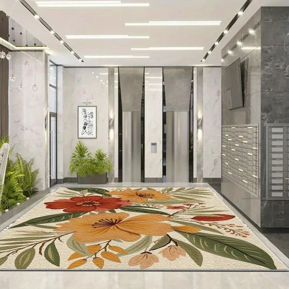1PC Floral Patterned Area Carpet Local Carpet, Lightweight Washable Easy-to-Tidy Carpet Mat Festival Gift, Suitable for Bedroom, Living Room, Dining Room, Office, Foyer, Room Accessones