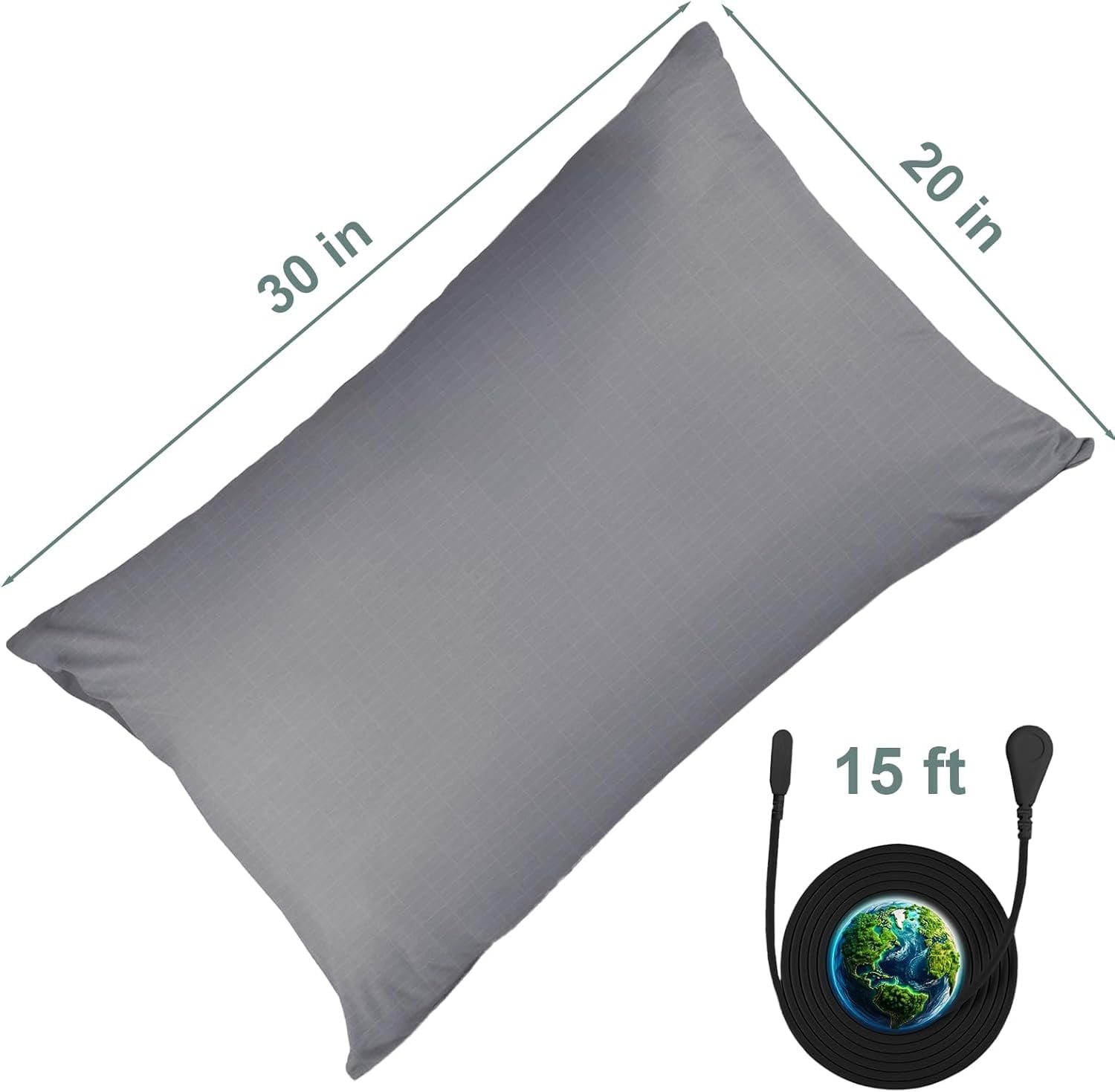1PC Grounding Pillowcase 10% Silver Fiber+90% Cotton, Grounding at Home-Make You Healthier's Earth Connected Pillow Cover with 15ft Grounding Cord Included (Gray 20"X30")