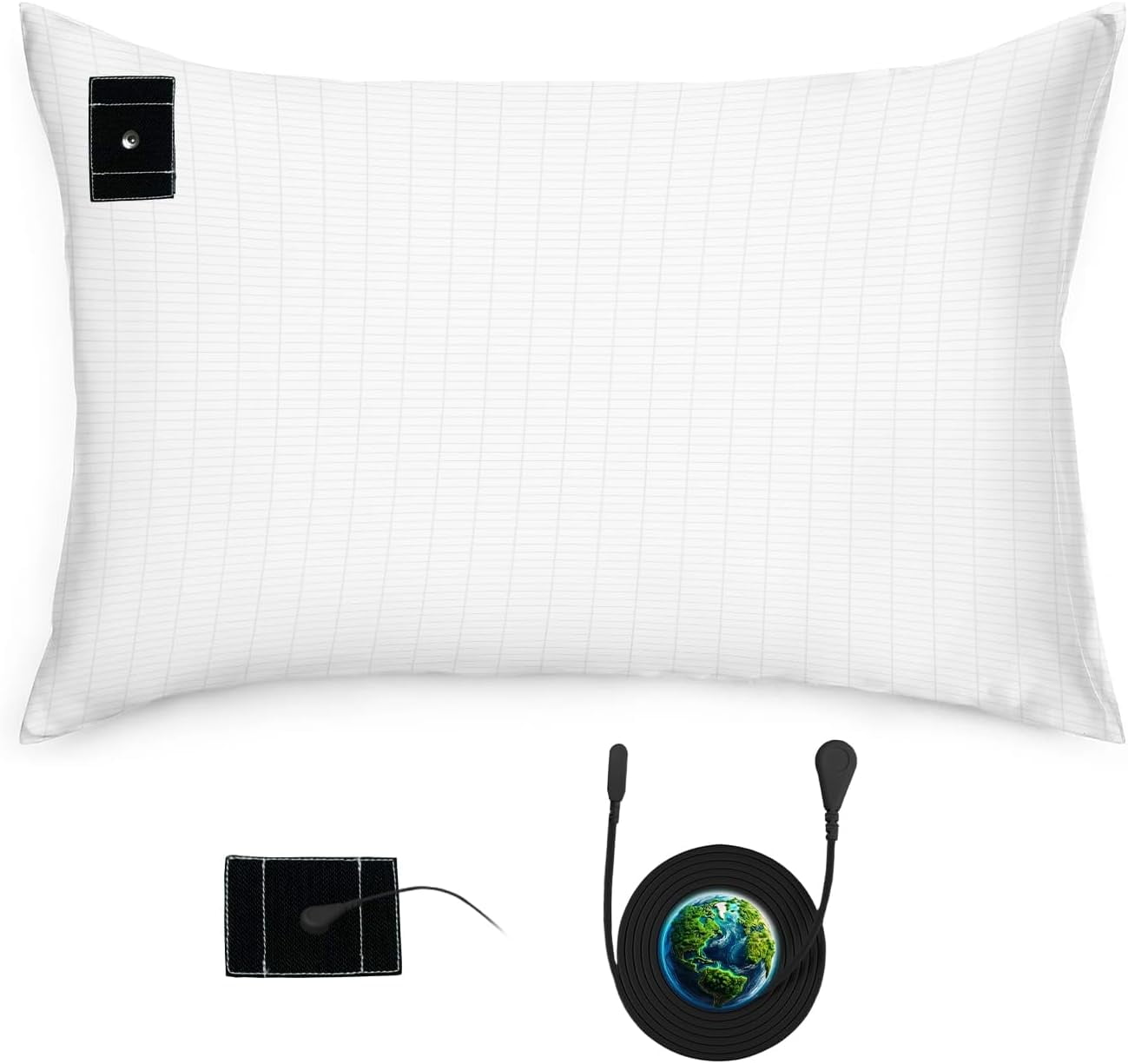 1PC Grounding Pillowcase 10% Silver Fiber+90% Cotton, Grounding at Home-Make You Healthier's Earth Connected Pillow Cover with 15ft Grounding Cord Included (White 20"X30")