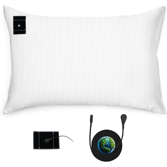 1PC Grounding Pillowcase 10% Silver Fiber+90% Cotton, Grounding at Home-Make You Healthier's Earth Connected Pillow Cover with 15ft Grounding Cord Included (White 20"X30")