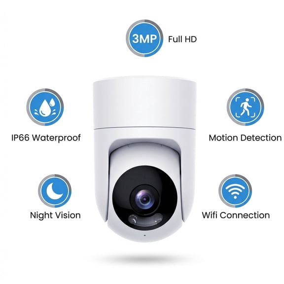 1PC HD 3MP PTZ Dome Camera, IP66 Waterproof Rating, Night Vision, APP Control, Remote Viewing, Motion Detection, Two-Way Audio, for Home Safety