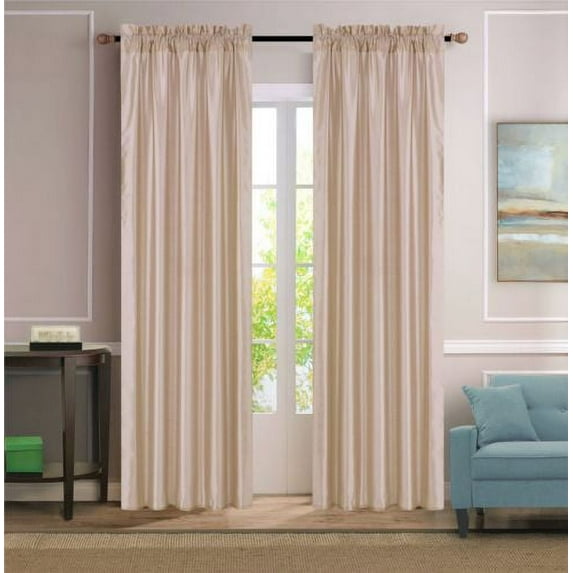 1PC HOLLYWOOD BEIGE Faux Linen Rod Pocket Window Curtain Panel 55 inch wide x 84 inch long
