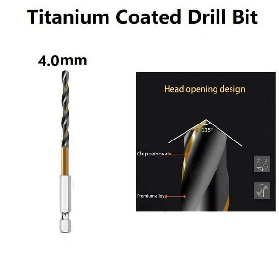1PC HSS High Speed Steel Coated Drill Bit Set 1/4 Hex Shank 1.5-6.5mm 4mm