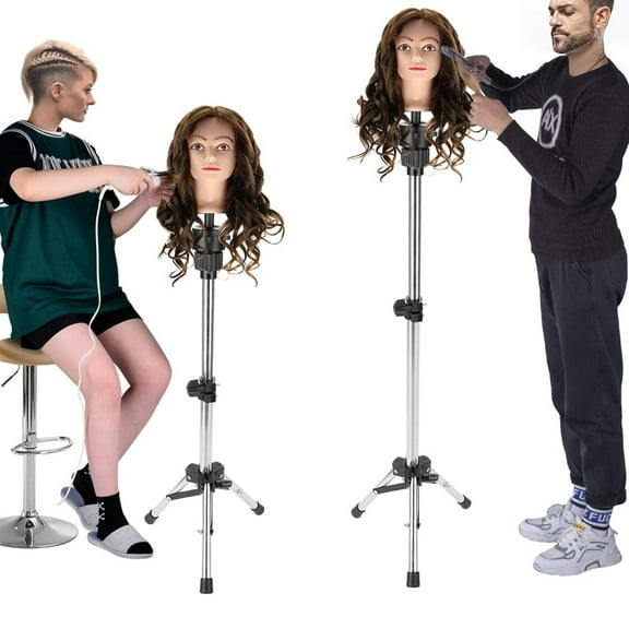 1PC Hair Clamp,Hairdressing Training Head Holder Adjustable Salon Model Mannequin Head Tripod Stand Silver,Hair Practice (Mannequin not included)