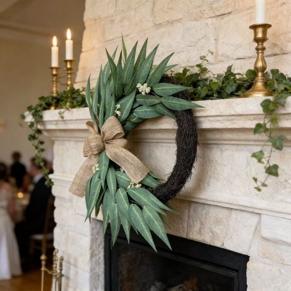 1PC Half-Circle Artificial Willow Leaf Wreath with Bow, Rustic Greenery Door Hanging for Spring Summer Farmhouse Decor, Indoor Outdoor Front Door & Wall Accent