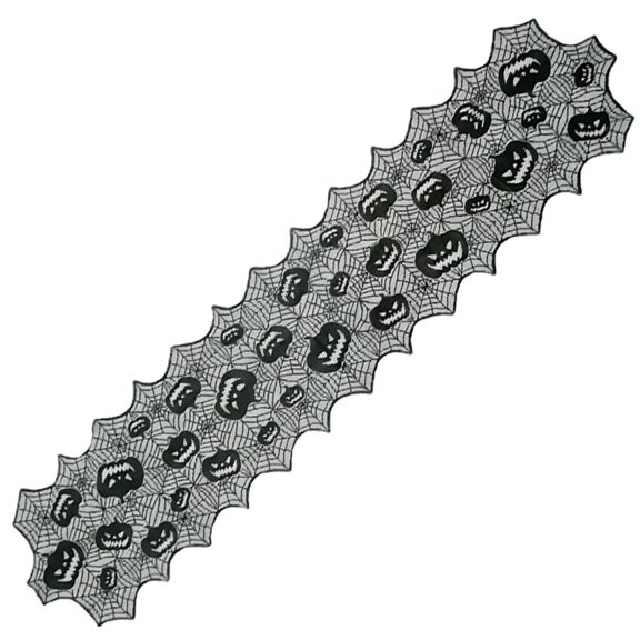 1PC Halloween Lace Table Runner, Black Spider Web Design for Dinner Table & Party Decor, Polyester, (One Size, Black)