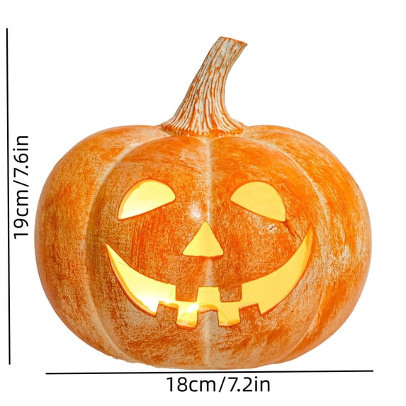 1PC Halloween Light Up Yellow Pumpkin, Pumpkin Lantern with Classic Smiling Face & LED Light, Resin Halloween Pumpkin for Indoor Spooky Decor