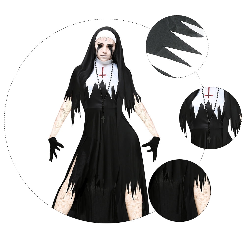 1PC Halloween Nun Clothing Adult Costume Party Scary Party Uniform Prop ...