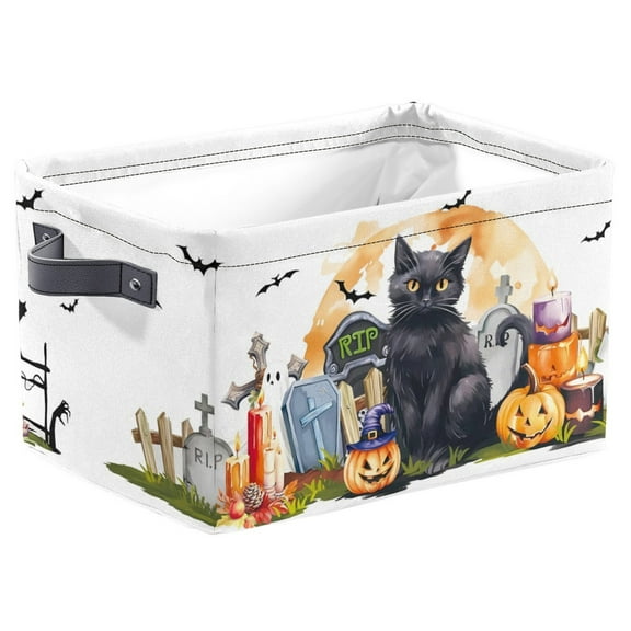 1PC Halloween Spider Web Gift Basket Large Foldable Clothing Storage Box Pumpkin Black Cat Bat Cemetery Storage Box Book Toy Storage Box Suitable for Bedroom Mommy Room Storage Box