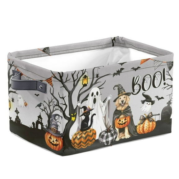 1PC Halloween Spider Web Gift Basket Large Foldable Clothing Storage Box Pumpkin Black Cat Bat Cemetery Storage Box Book Toy Storage Box Suitable for Bedroom Mommy Room Storage Box