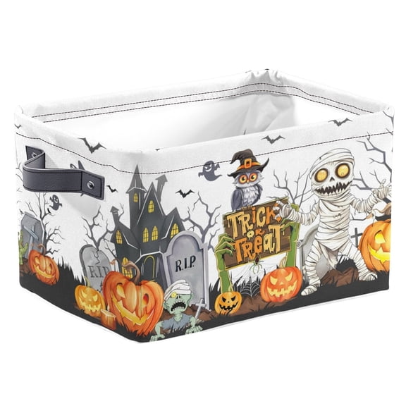 1PC Halloween Spider Web Gift Basket Large Foldable Clothing Storage Box Pumpkin Black Cat Bat Cemetery Storage Box Book Toy Storage Box Suitable for Bedroom Mommy Room Storage Box