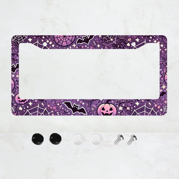 1PC Halloween license plate holder, purple license plate holder, bat spider web pattern license plate cover, 2-hole license plate holder, US license plate, 12x6 inches