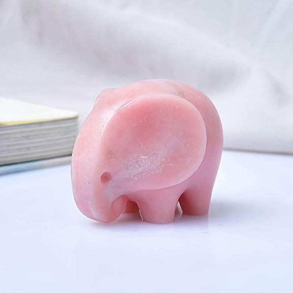 1PC Hand-Carved Natural Elephant Figurine, Feng Shui Ornament, Home Office Decor Sculpture, Collectible Gift (Black Obsidian/Pink, 5cm), Spa Modern Decor, Detailed Craftsmanship