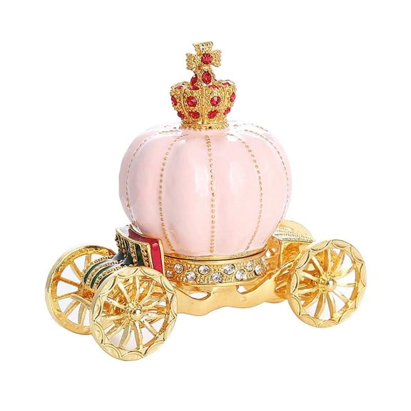 1PC Hand Painted Enameled Cinderella Pumpkin Carriage Decorative Hinged Jewelry Trinket Box Unique Gift for Family
