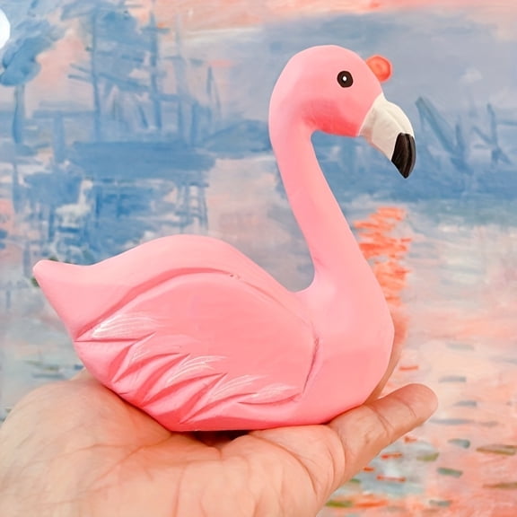 1PC Handmade Wooden Flamingo Statue, Natural Hand Carved Details, Home Office Decor, Unique Housewarming & Holiday Gift for Bird Lovers