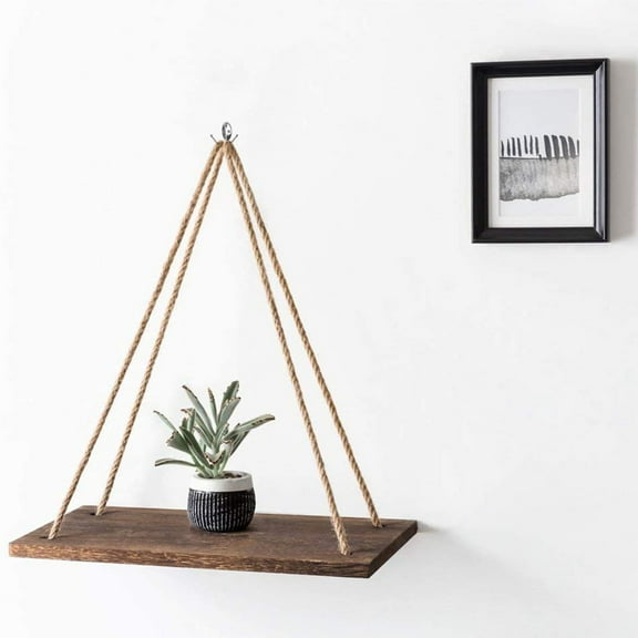 1PC Hanging Shelves for Wall Floating Shelves, Macrame Rope Triangle Shelf, Natural Light Reclaimed Wood, Farmho