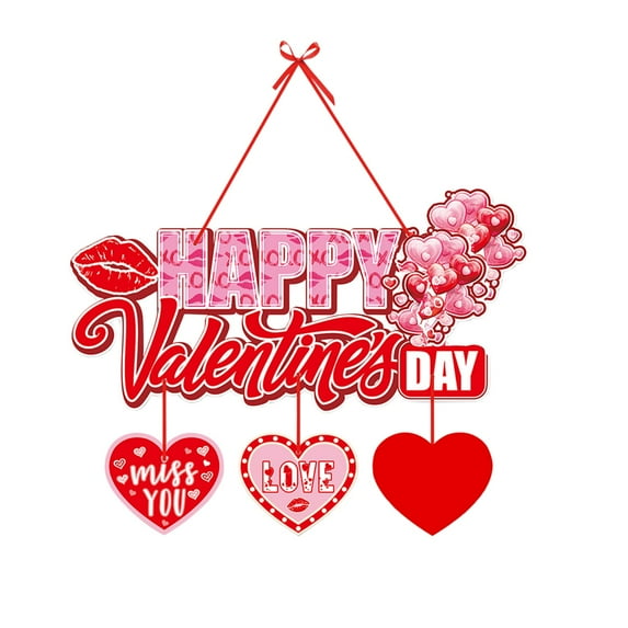 1PC Happy Valentine's Day Wooden Door Hanging Sign, Welcome Sign with Heart Shaped Porch Home Farmhouse Valentines Front Door Outside Home Wall Decor