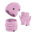 thumbnail image 1 of 1PC Hat, 1PC Scarf, 1PC Gloves Purple Polyester Women&Men Autumn Winter Warm Cute Wool Hat Scarf Gloves Slouchy Three Pieces Winter Snow Knit Cap Screen Mittens Scarves Sets, 1 of 5