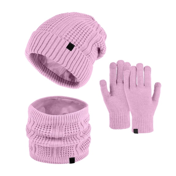 1PC Hat, 1PC Scarf, 1PC Gloves Purple Polyester Women&Men Autumn Winter Warm Cute Wool Hat Scarf Gloves Slouchy Three Pieces Winter Snow Knit Cap Screen Mittens Scarves Sets