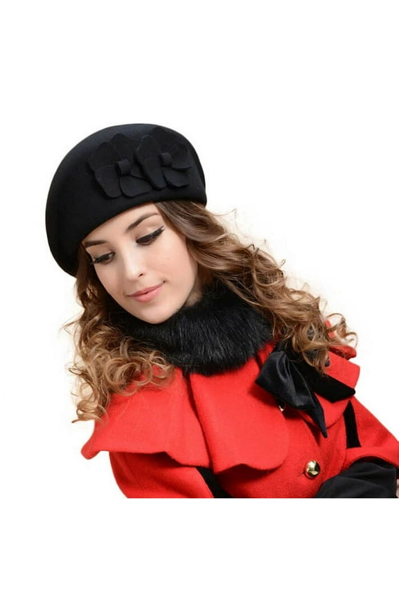 1PC Hat Black Wool Hat Wool Women Beret French Fashion Warm Pillbox Baseball Caps