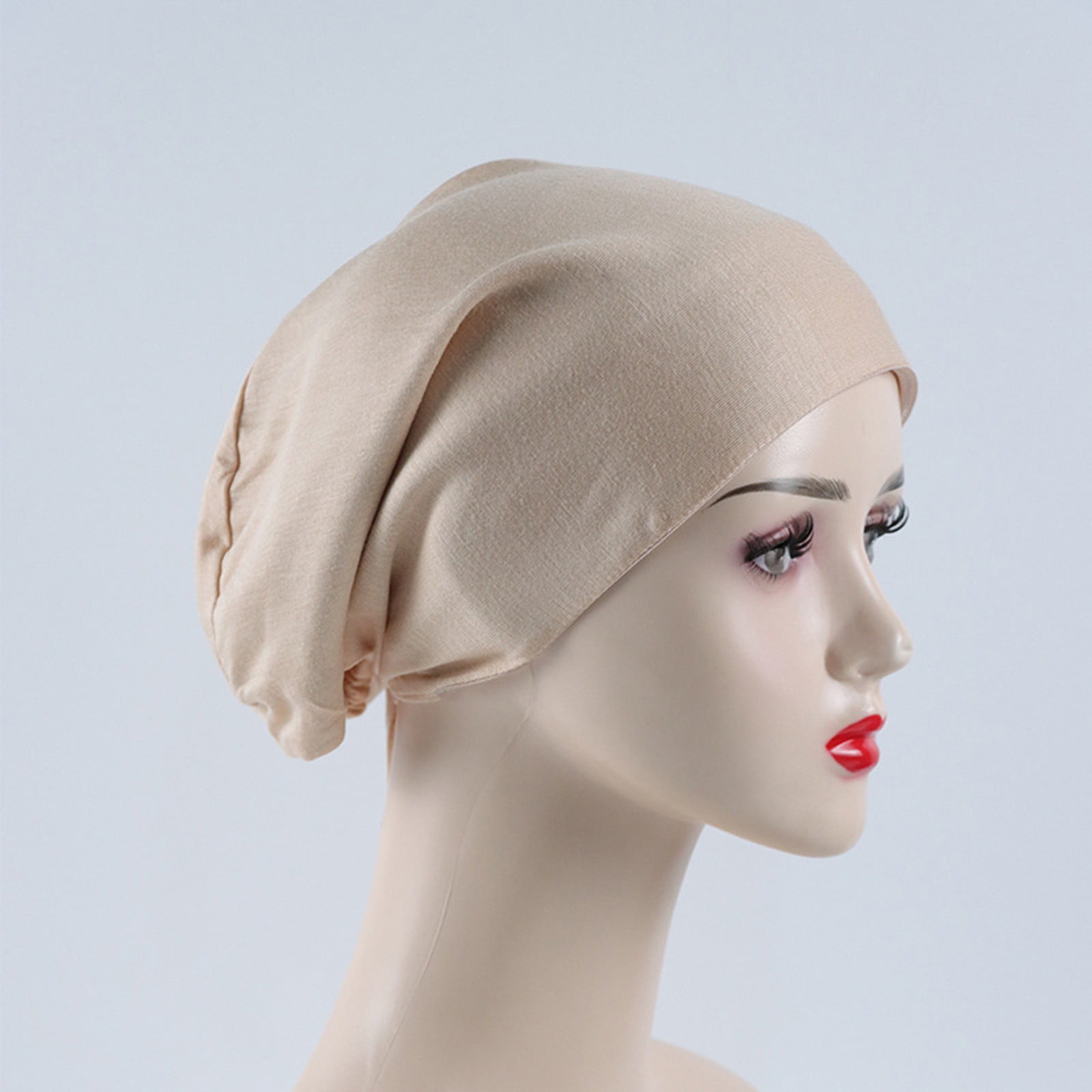 1PC Hat Brown Polyester Women's Muslim Elastic Band Ethnic Hijab Solid