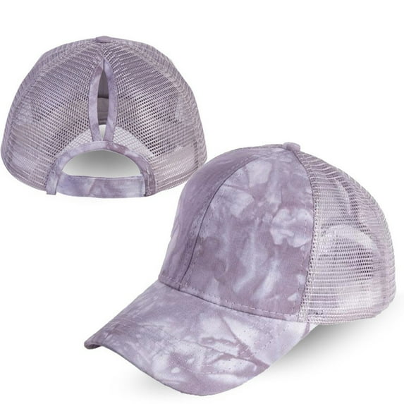 1PC Hat Gray Polyester Tie-dye Print Ponytail Messy Buns Trucker Plain Baseball Visor Cap Unisex Hat